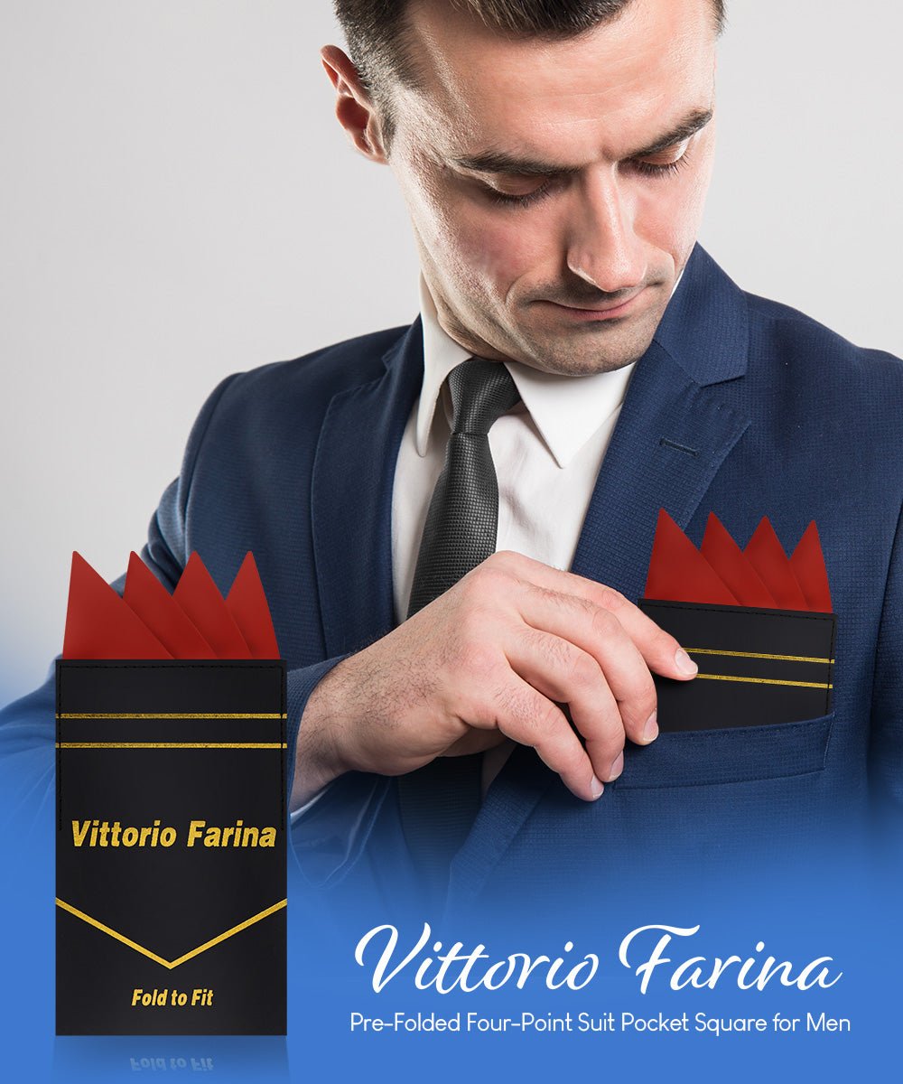Vittorio Farina Men's Pre - Folded Pocket Square: Four - Point - Suits You Sir - Rust Red - 