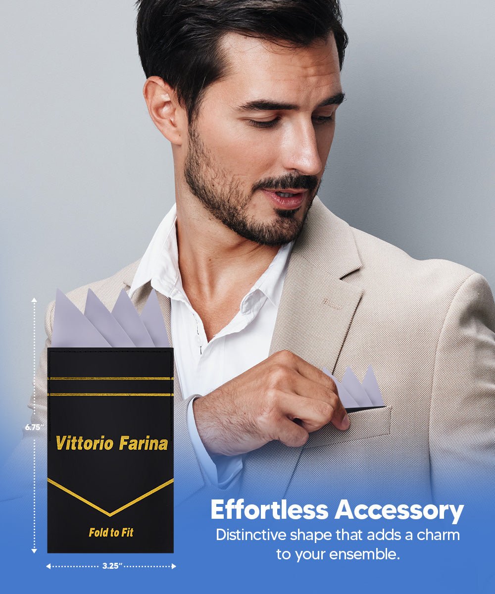 Vittorio Farina Men's Pre - Folded Pocket Square: Four - Point - Suits You Sir - Silver - 