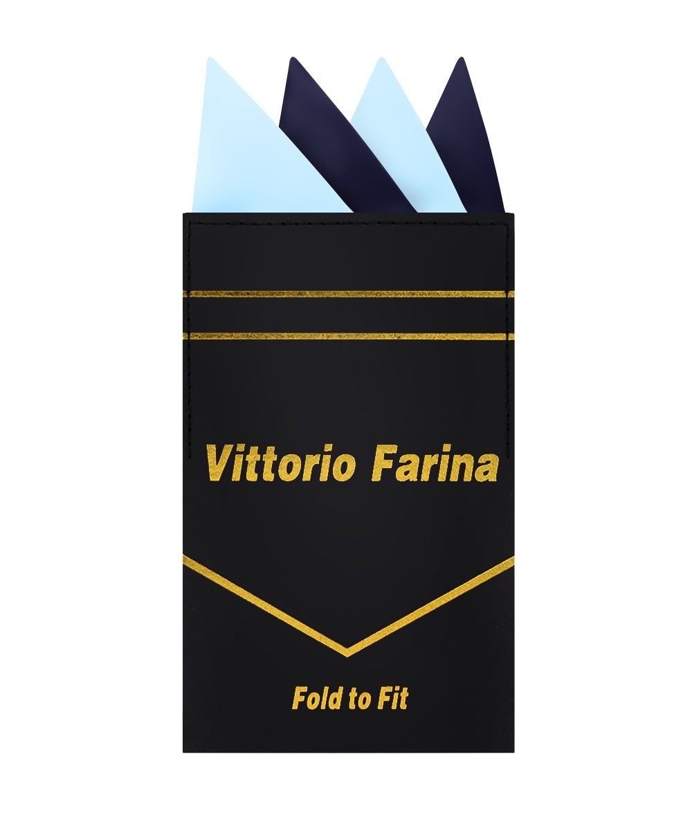 Vittorio Farina Men's Pre - Folded Pocket Square: Four - Point - Suits You Sir - Sky Blue and Navy Blue - 