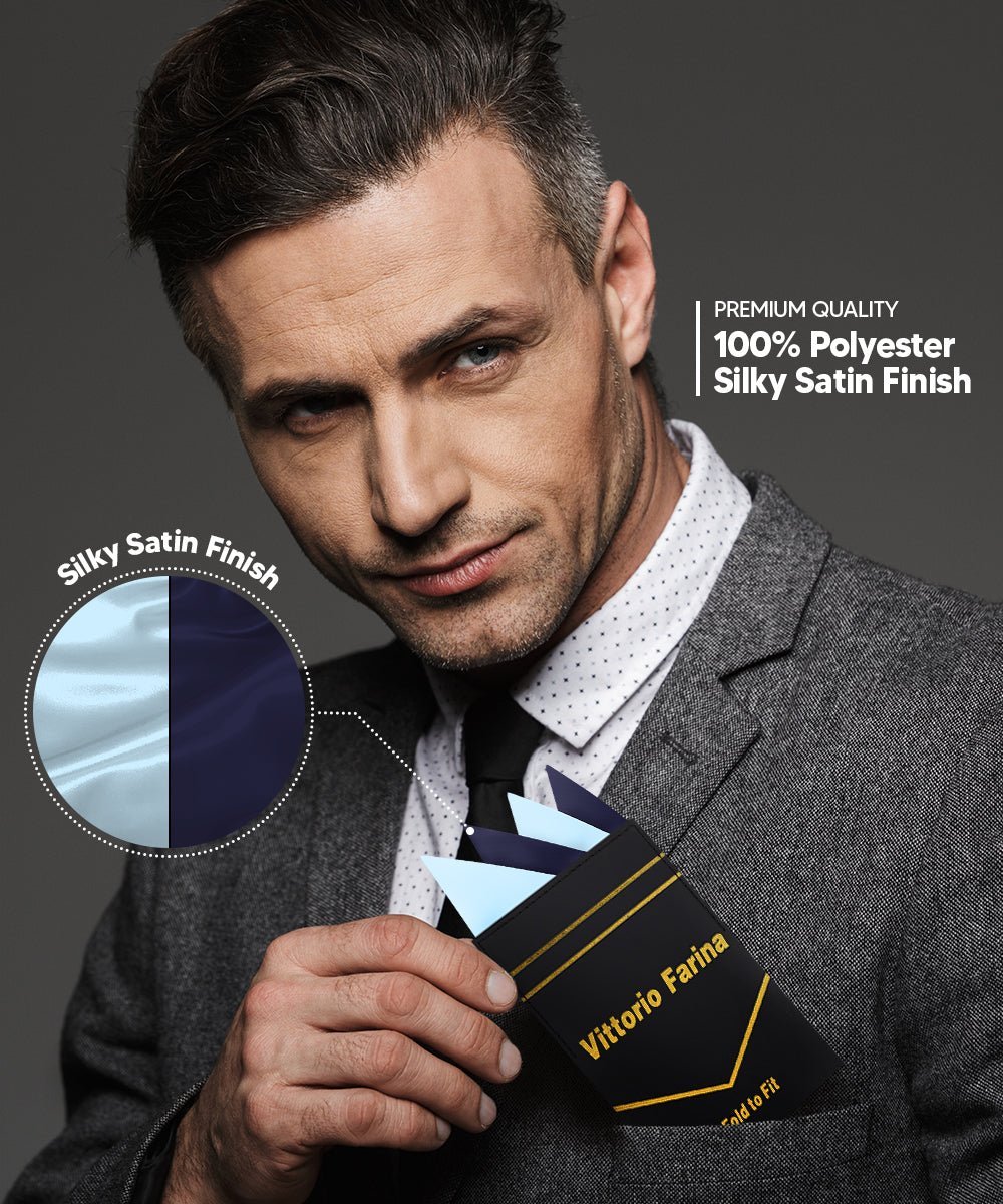 Vittorio Farina Men's Pre - Folded Pocket Square: Four - Point - Suits You Sir - Sky Blue and Navy Blue - 