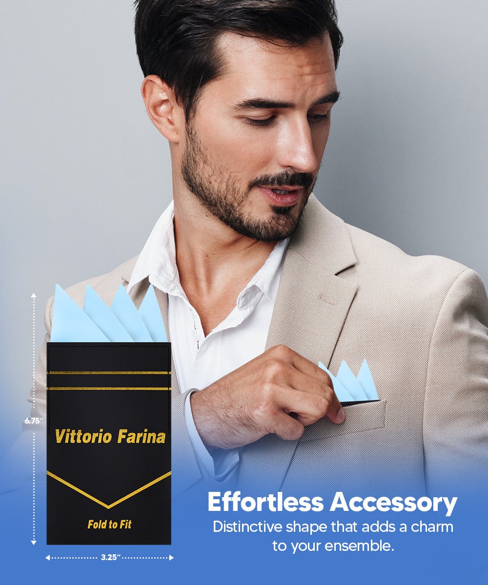 Vittorio Farina Men's Pre - Folded Pocket Square: Four - Point - Suits You Sir - Sky Blue - 