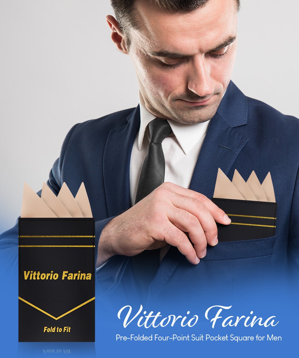 Vittorio Farina Men's Pre - Folded Pocket Square: Four - Point - Suits You Sir - Taupe - 
