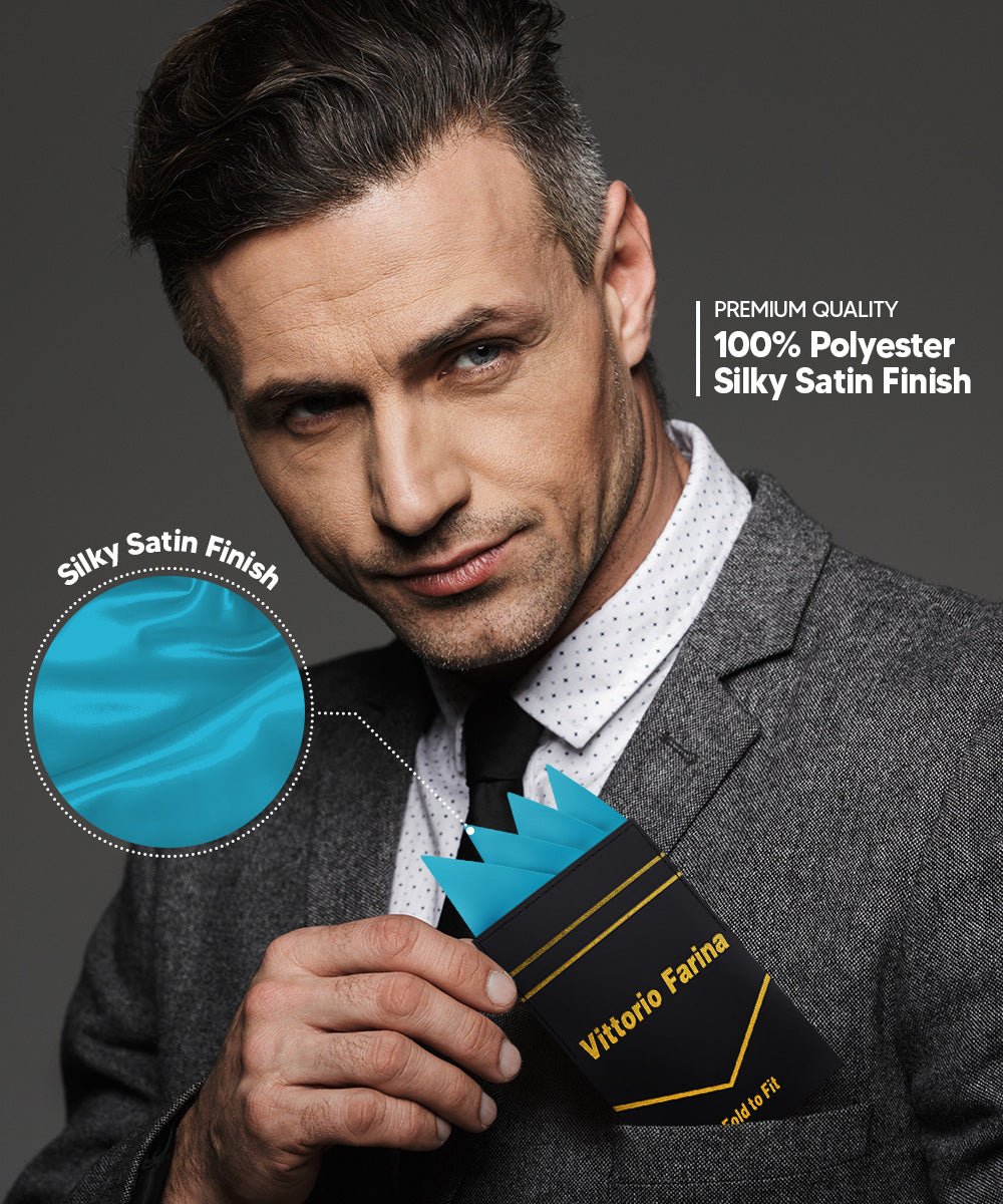 Vittorio Farina Men's Pre - Folded Pocket Square: Four - Point - Suits You Sir - Turquoise - 