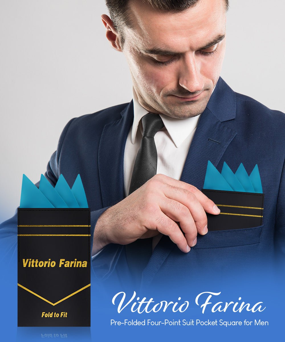 Vittorio Farina Men's Pre - Folded Pocket Square: Four - Point - Suits You Sir - Turquoise - 