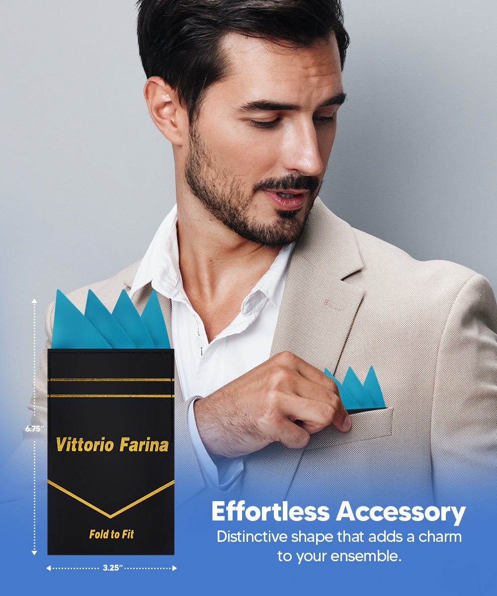 Vittorio Farina Men's Pre - Folded Pocket Square: Four - Point - Suits You Sir - Turquoise - 