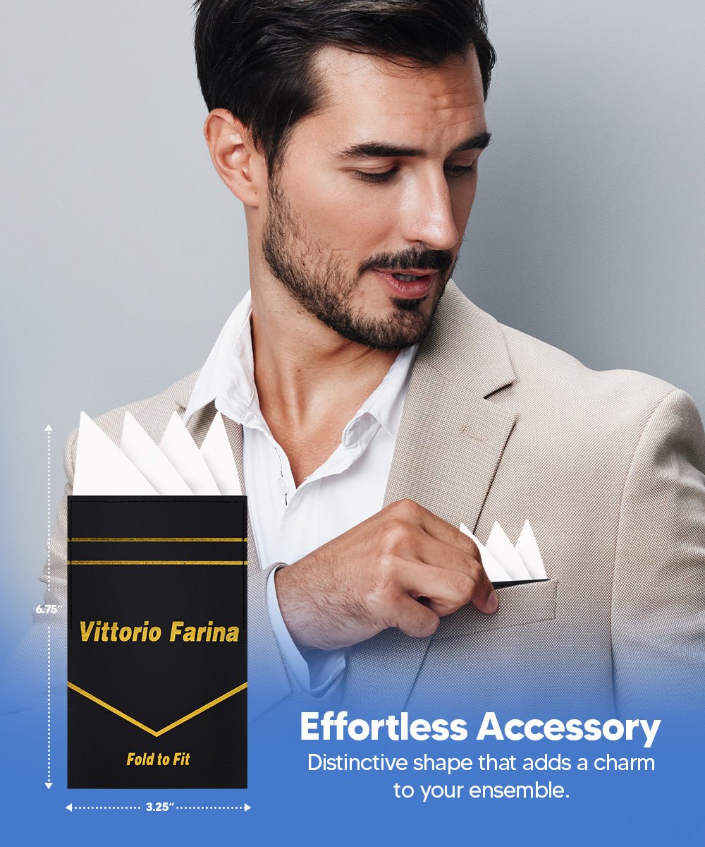 Vittorio Farina Men's Pre - Folded Pocket Square: Four - Point - Suits You Sir - White - 