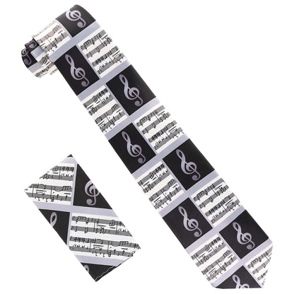 Vittorio Farina Men's Red and Gold Trombone Musical Necktie and Pocket Square - Suits You Sir - Black and White - 