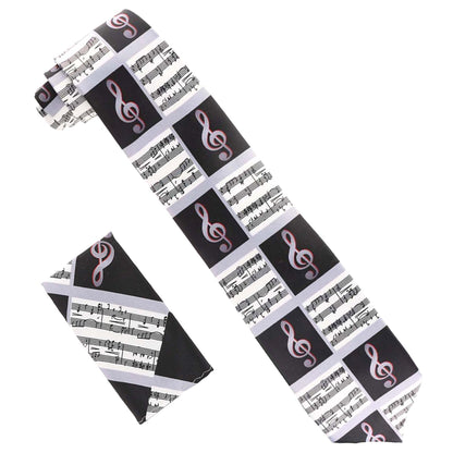 Vittorio Farina Men's Red and Gold Trombone Musical Necktie and Pocket Square - Suits You Sir - Black, White and Red - 