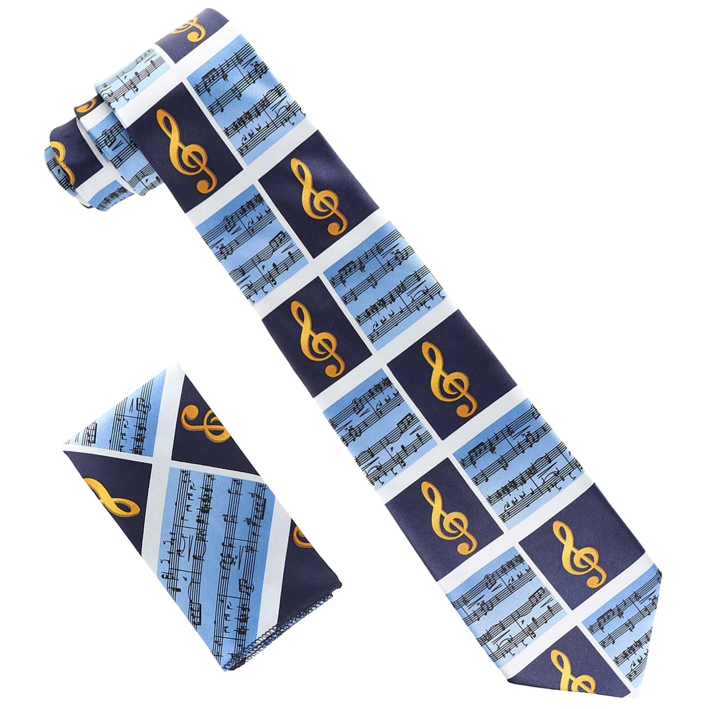 Vittorio Farina Men's Red and Gold Trombone Musical Necktie and Pocket Square - Suits You Sir - Royal Blue - 