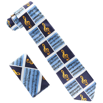 Vittorio Farina Men's Red and Gold Trombone Musical Necktie and Pocket Square - Suits You Sir - Royal Blue - 