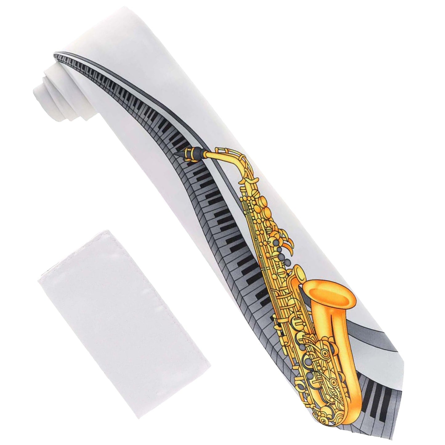 Vittorio Farina Men's Red and Gold Trombone Musical Necktie and Pocket Square - Suits You Sir - Silver - 