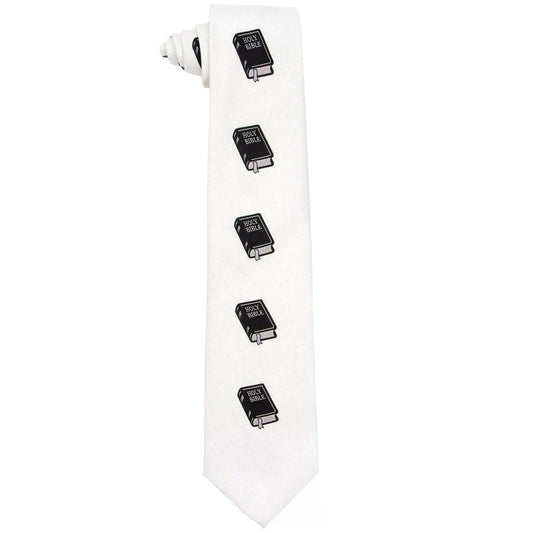 Vittorio Farina Men's Religious Satin Necktie & Pocket Square - Suits You Sir - White - 