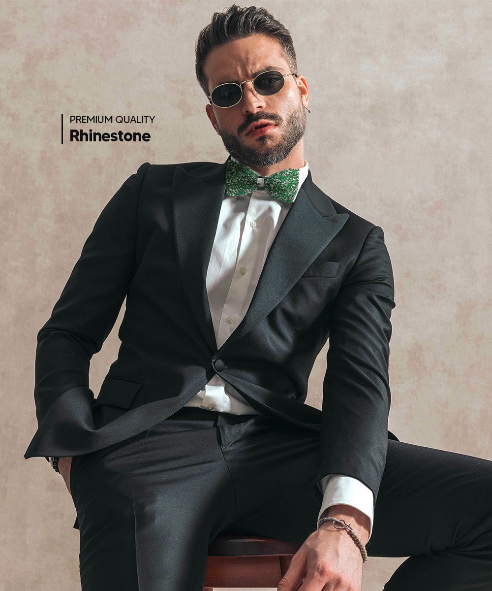 Vittorio Farina Men's Rhinestone Bow Tie in Gift Box - Suits You Sir - Emerald Green and Silver - 