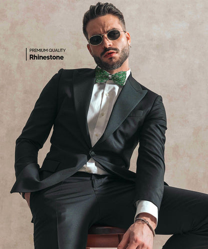 Vittorio Farina Men's Rhinestone Bow Tie in Gift Box - Suits You Sir - Emerald Green and Silver - 