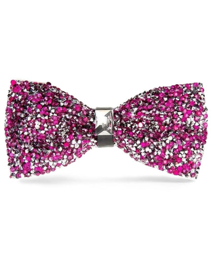 Vittorio Farina Men's Rhinestone Bow Tie in Gift Box - Suits You Sir - Hot Pink and Silver - 
