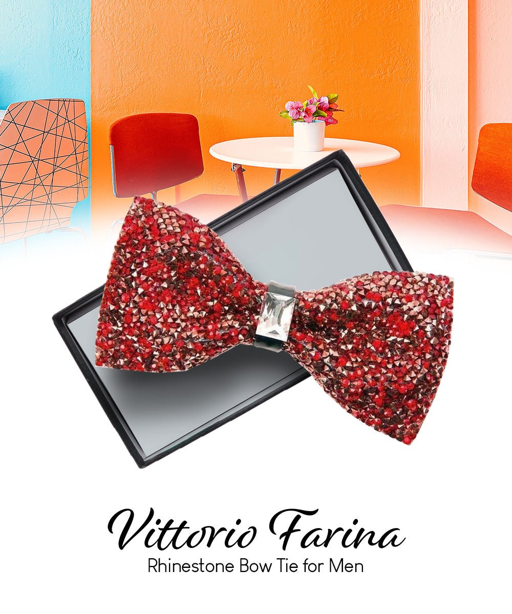 Vittorio Farina Men's Rhinestone Bow Tie in Gift Box - Suits You Sir - Red and Silver - 