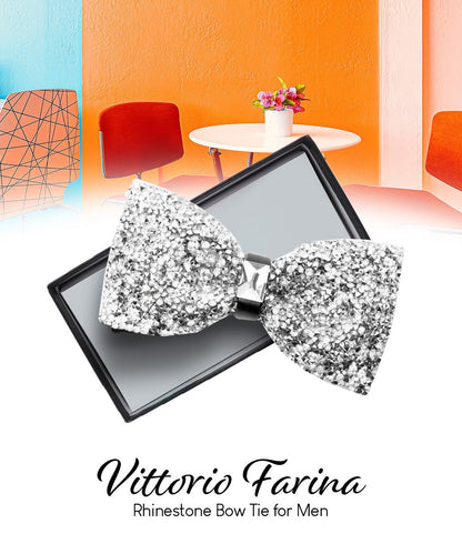 Vittorio Farina Men's Rhinestone Bow Tie in Gift Box - Suits You Sir - Silver and Silver - 
