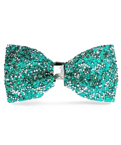 Vittorio Farina Men's Rhinestone Bow Tie in Gift Box - Suits You Sir - Teal Blue and Silver - 