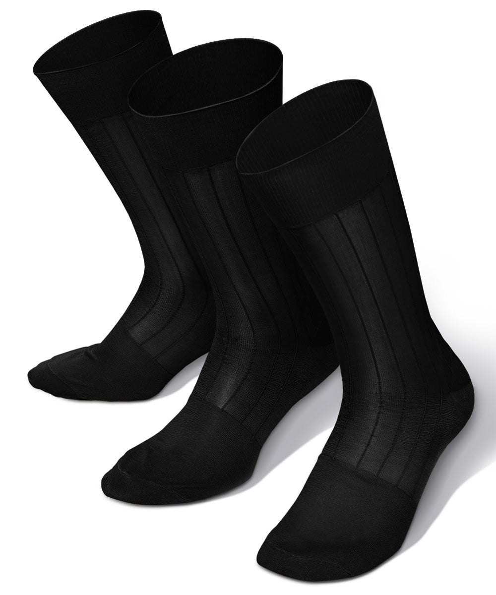 Vittorio Farina Men's Ribbed Shear Nylon Anklet Dress Socks - Suits You Sir - Black - 3