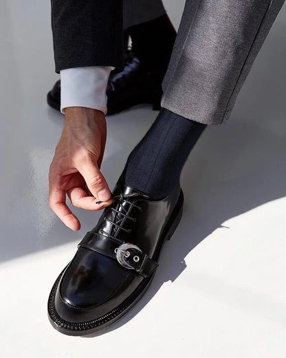 Vittorio Farina Men's Ribbed Shear Nylon Anklet Dress Socks - Suits You Sir - Navy Blue - 12