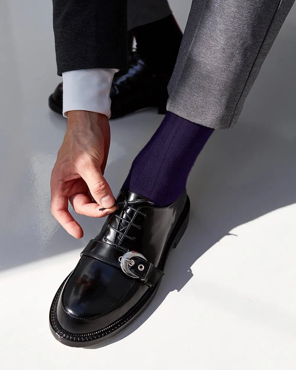 Vittorio Farina Men's Ribbed Shear Nylon Anklet Dress Socks - Suits You Sir - Purple - 12
