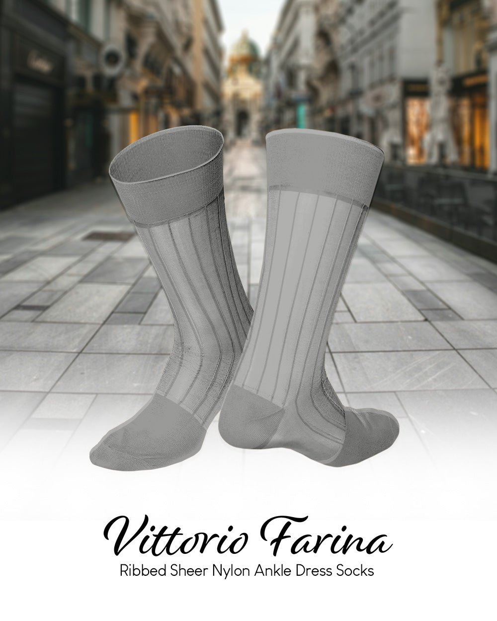 Vittorio Farina Men's Ribbed Shear Nylon Anklet Dress Socks - Suits You Sir - Silver - 3