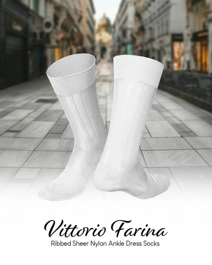 Vittorio Farina Men's Ribbed Shear Nylon Anklet Dress Socks - Suits You Sir - White - 12