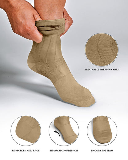 Vittorio Farina Men's Ribbed Shear Nylon Over The Calf Dress Socks - Suits You Sir - Beige - 12