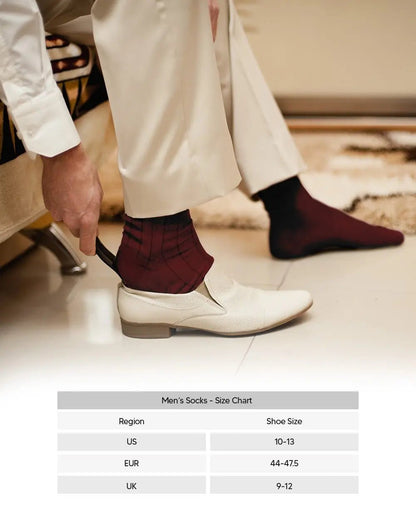 Vittorio Farina Men's Ribbed Shear Nylon Over The Calf Dress Socks - Suits You Sir - Burgundy - 3