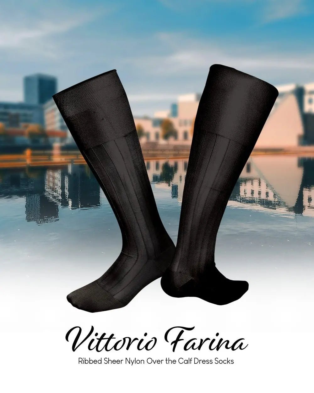 Vittorio Farina Men's Ribbed Shear Nylon Over The Calf Dress Socks - Suits You Sir - Charcoal - 3