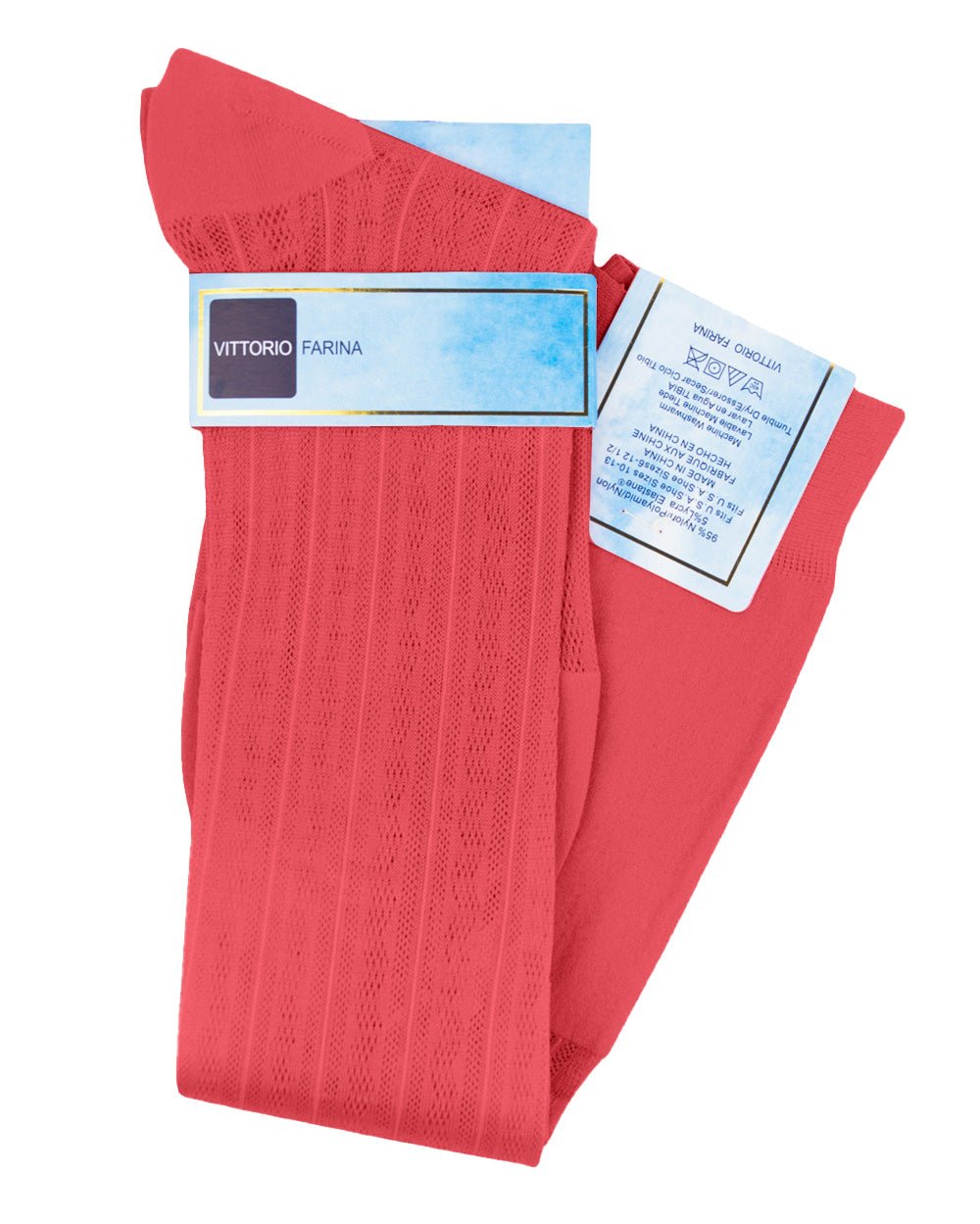 Vittorio Farina Men's Ribbed Shear Nylon Over The Calf Dress Socks - Suits You Sir - Coral - 12