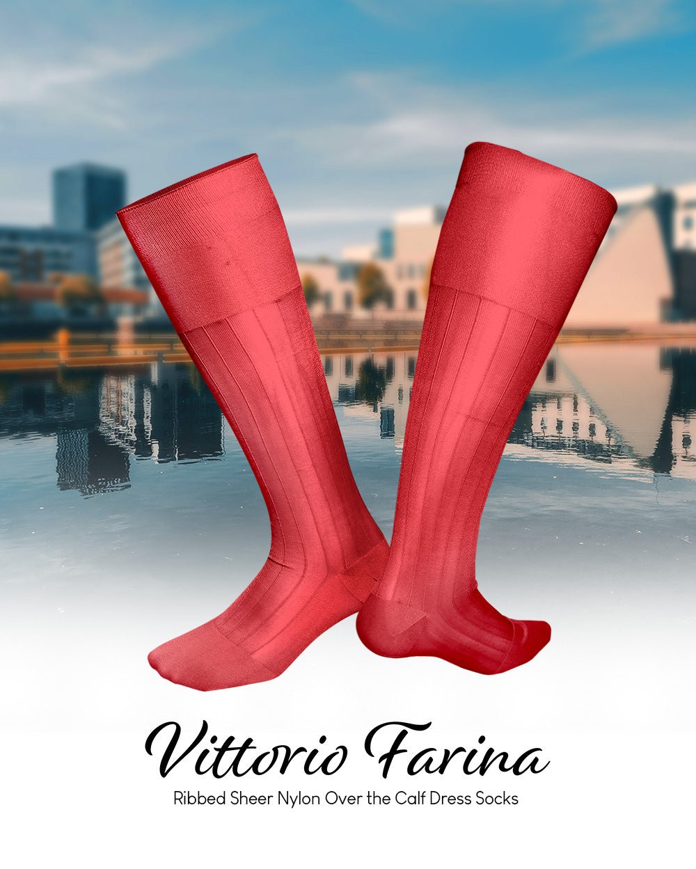 Vittorio Farina Men's Ribbed Shear Nylon Over The Calf Dress Socks - Suits You Sir - Coral - 12