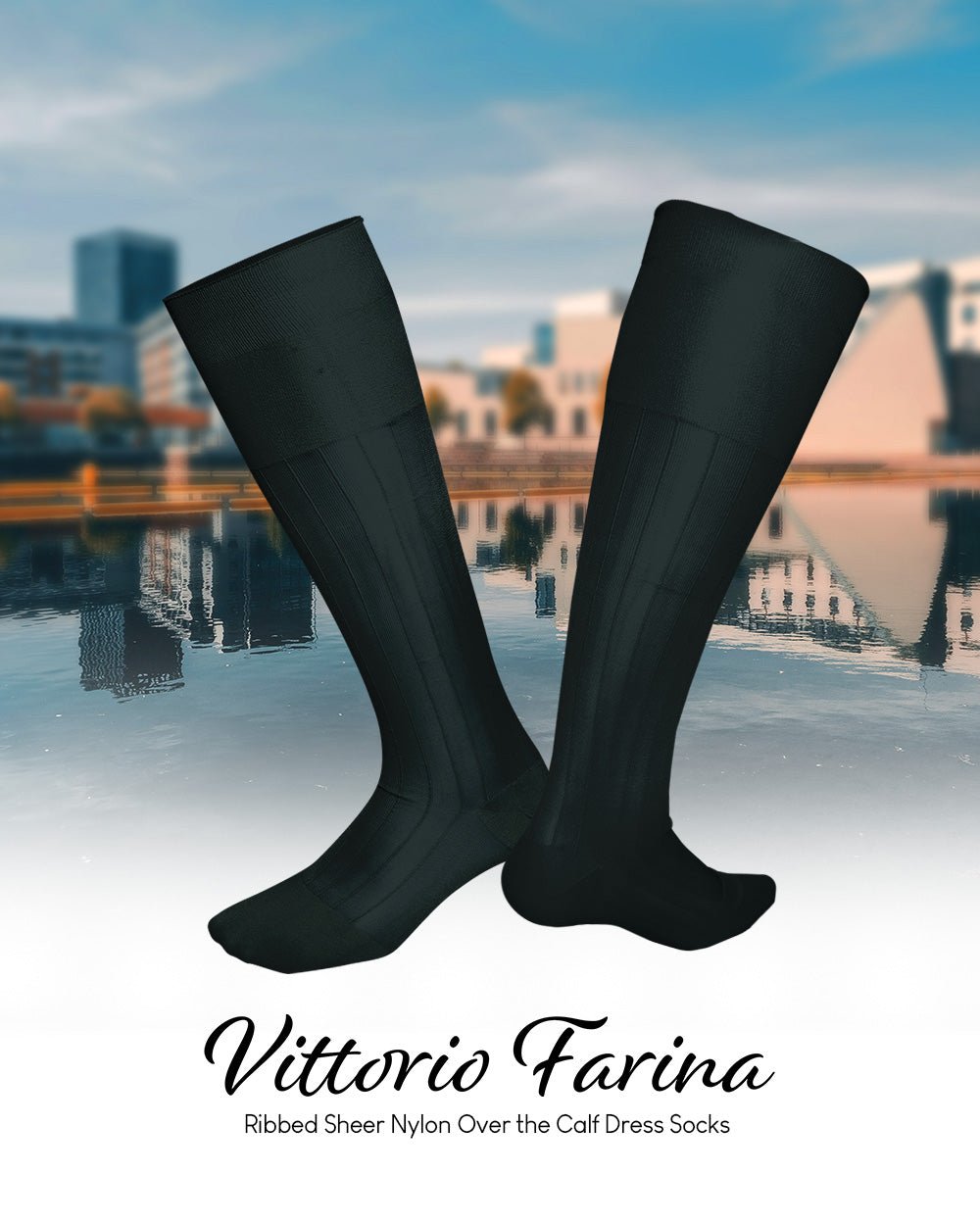 Vittorio Farina Men's Ribbed Shear Nylon Over The Calf Dress Socks - Suits You Sir - Hunter Green - 12