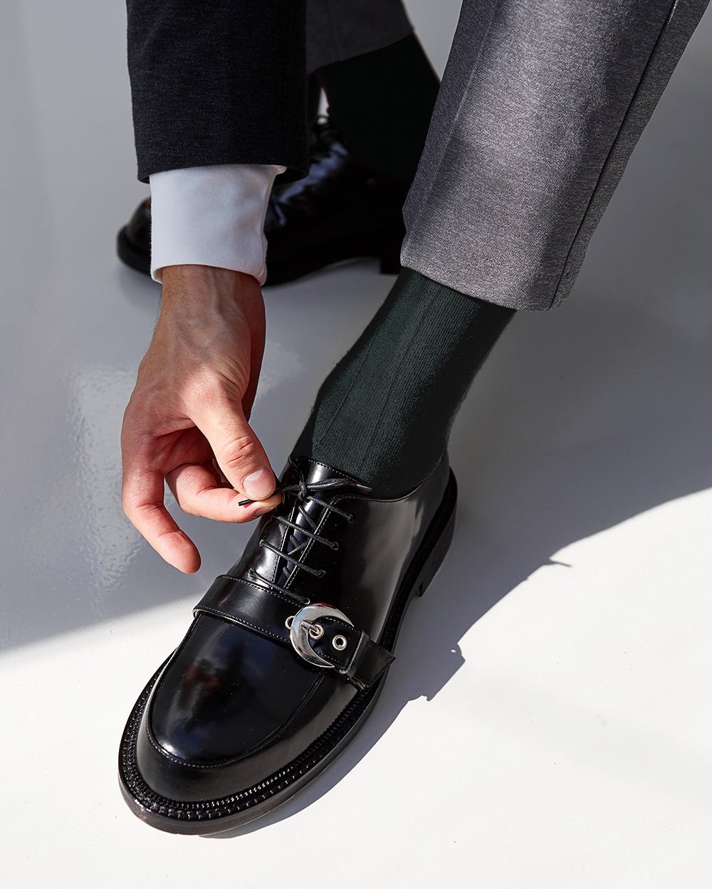 Vittorio Farina Men's Ribbed Shear Nylon Over The Calf Dress Socks - Suits You Sir - Hunter Green - 12