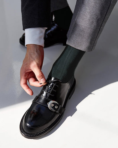Vittorio Farina Men's Ribbed Shear Nylon Over The Calf Dress Socks - Suits You Sir - Hunter Green - 12
