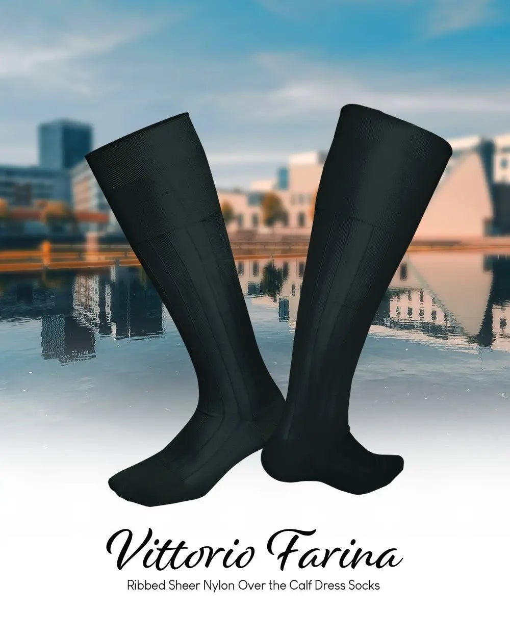 Vittorio Farina Men's Ribbed Shear Nylon Over The Calf Dress Socks - Suits You Sir - Hunter Green - 3