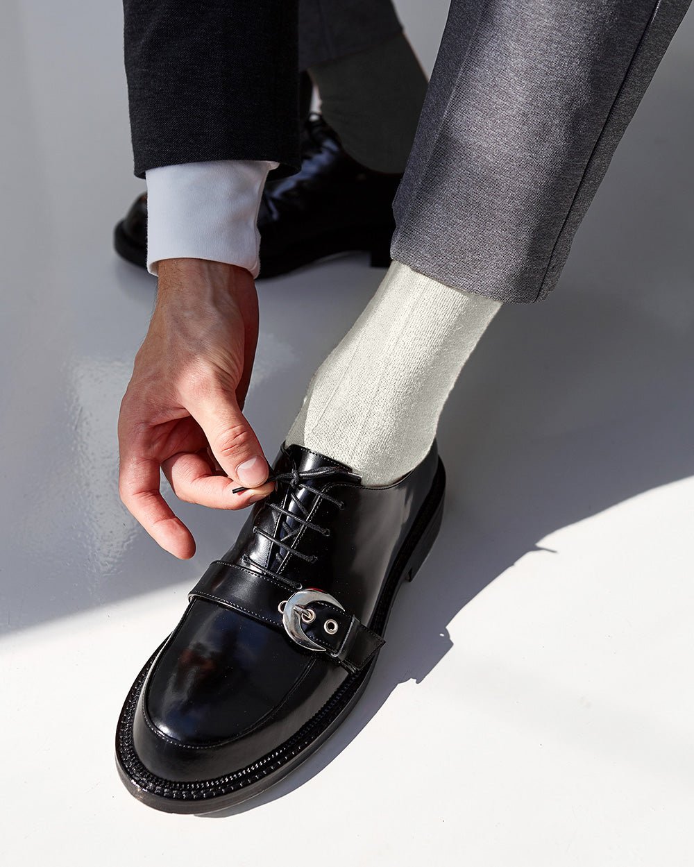 Vittorio Farina Men's Ribbed Shear Nylon Over The Calf Dress Socks - Suits You Sir - Ivory - 12