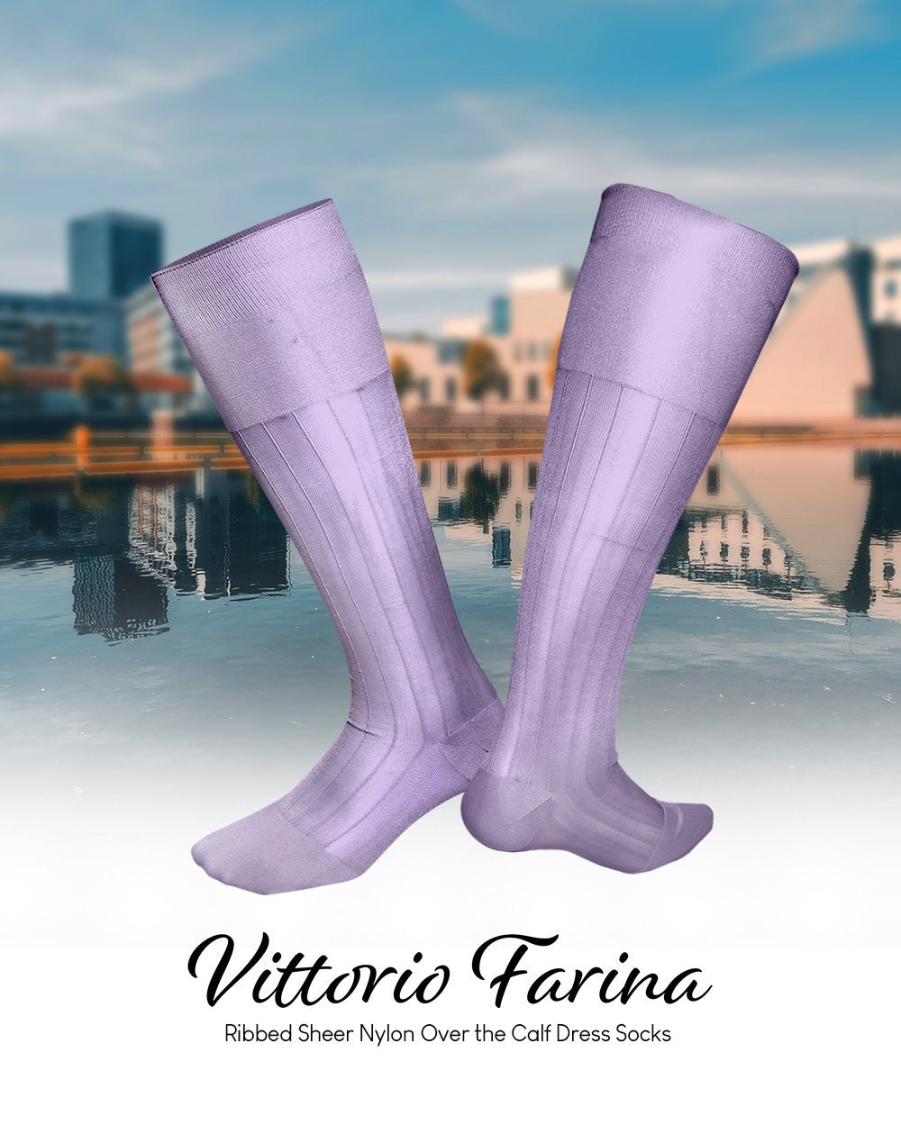 Vittorio Farina Men's Ribbed Shear Nylon Over The Calf Dress Socks - Suits You Sir - Ivory - 12