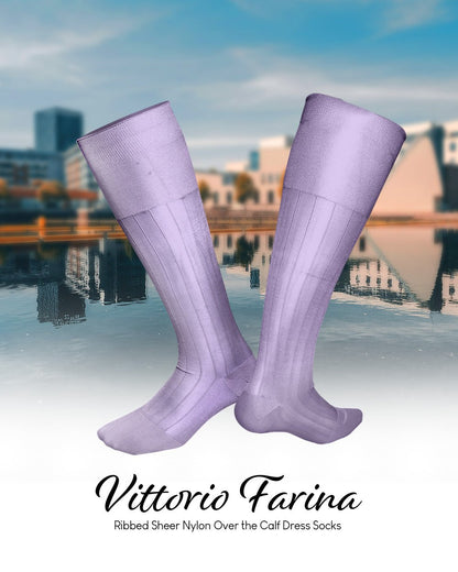 Vittorio Farina Men's Ribbed Shear Nylon Over The Calf Dress Socks - Suits You Sir - Ivory - 12