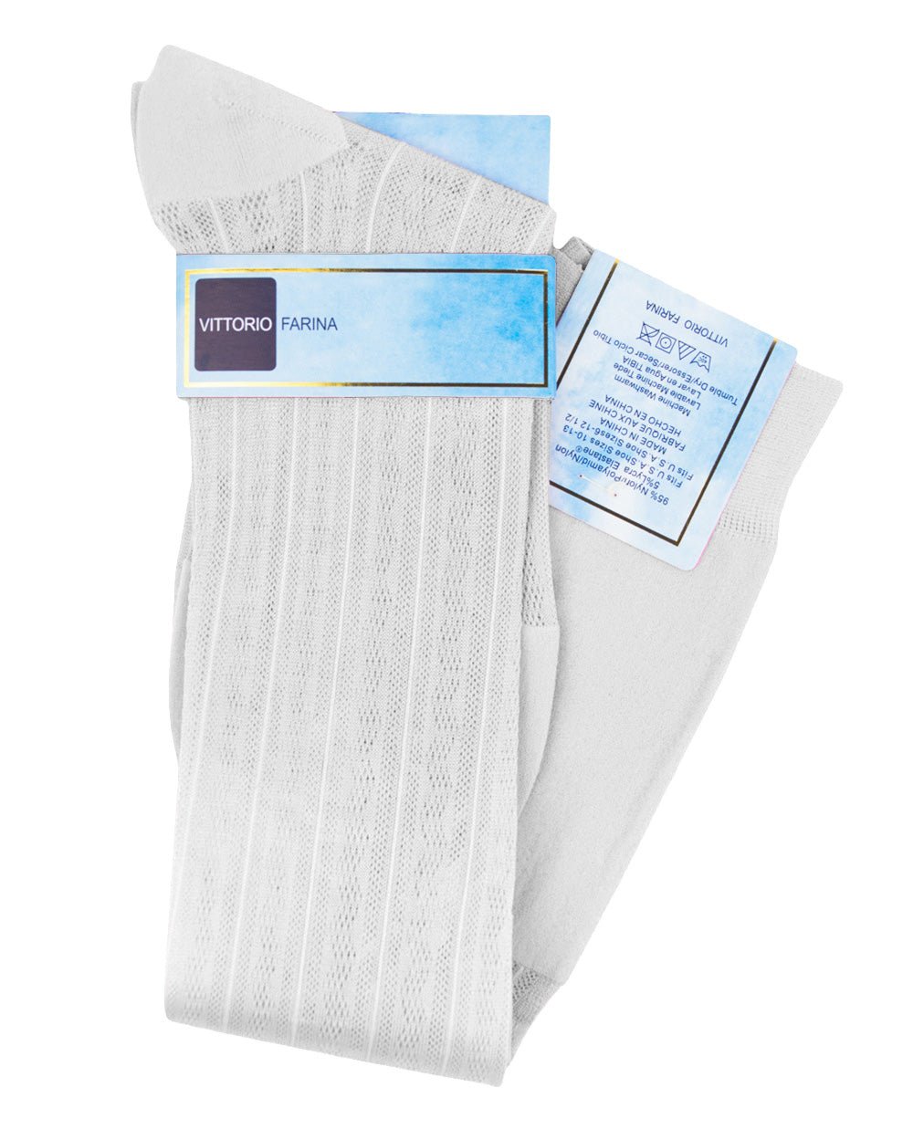 Vittorio Farina Men's Ribbed Shear Nylon Over The Calf Dress Socks - Suits You Sir - Ivory - 12