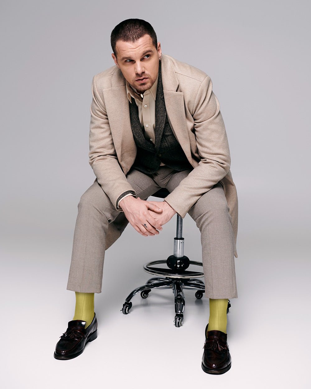 Vittorio Farina Men's Ribbed Shear Nylon Over The Calf Dress Socks - Suits You Sir - Maize - 12