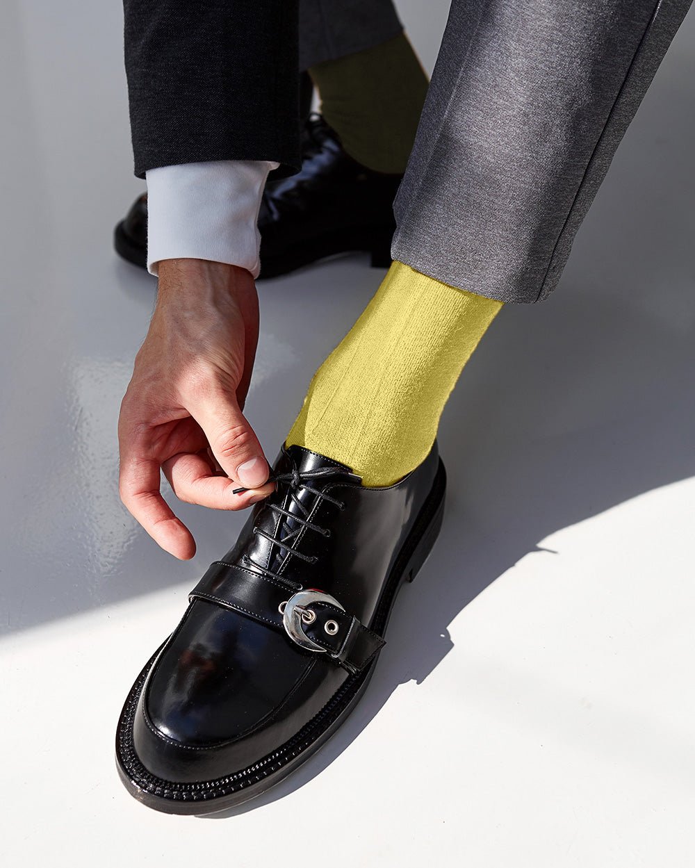 Vittorio Farina Men's Ribbed Shear Nylon Over The Calf Dress Socks - Suits You Sir - Maize - 12