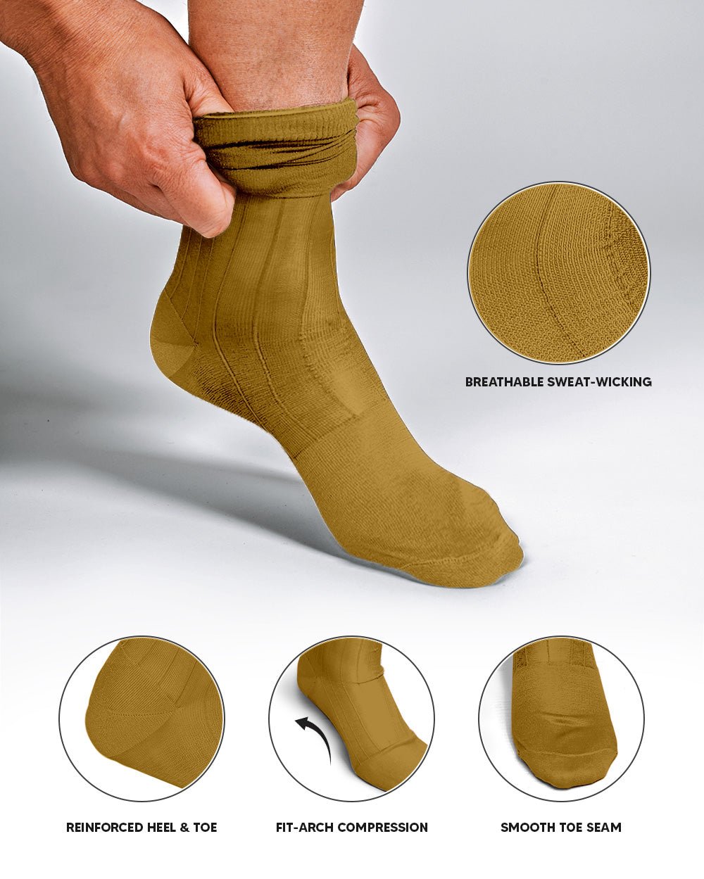 Vittorio Farina Men's Ribbed Shear Nylon Over The Calf Dress Socks - Suits You Sir - Mustard Yellow - 12