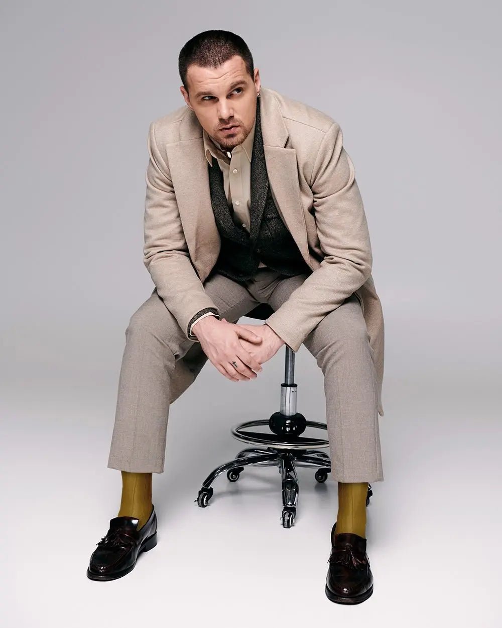 Vittorio Farina Men's Ribbed Shear Nylon Over The Calf Dress Socks - Suits You Sir - Mustard Yellow - 3
