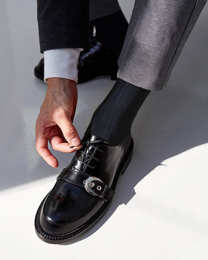 Vittorio Farina Men's Ribbed Shear Nylon Over The Calf Dress Socks - Suits You Sir - Navy Blue - 12
