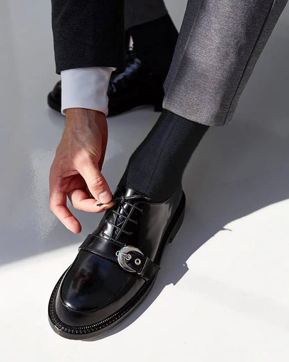 Vittorio Farina Men's Ribbed Shear Nylon Over The Calf Dress Socks - Suits You Sir - Navy Blue - 3