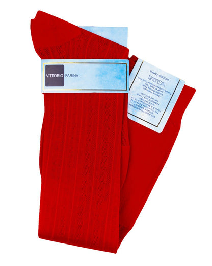 Vittorio Farina Men's Ribbed Shear Nylon Over The Calf Dress Socks - Suits You Sir - Red - 12