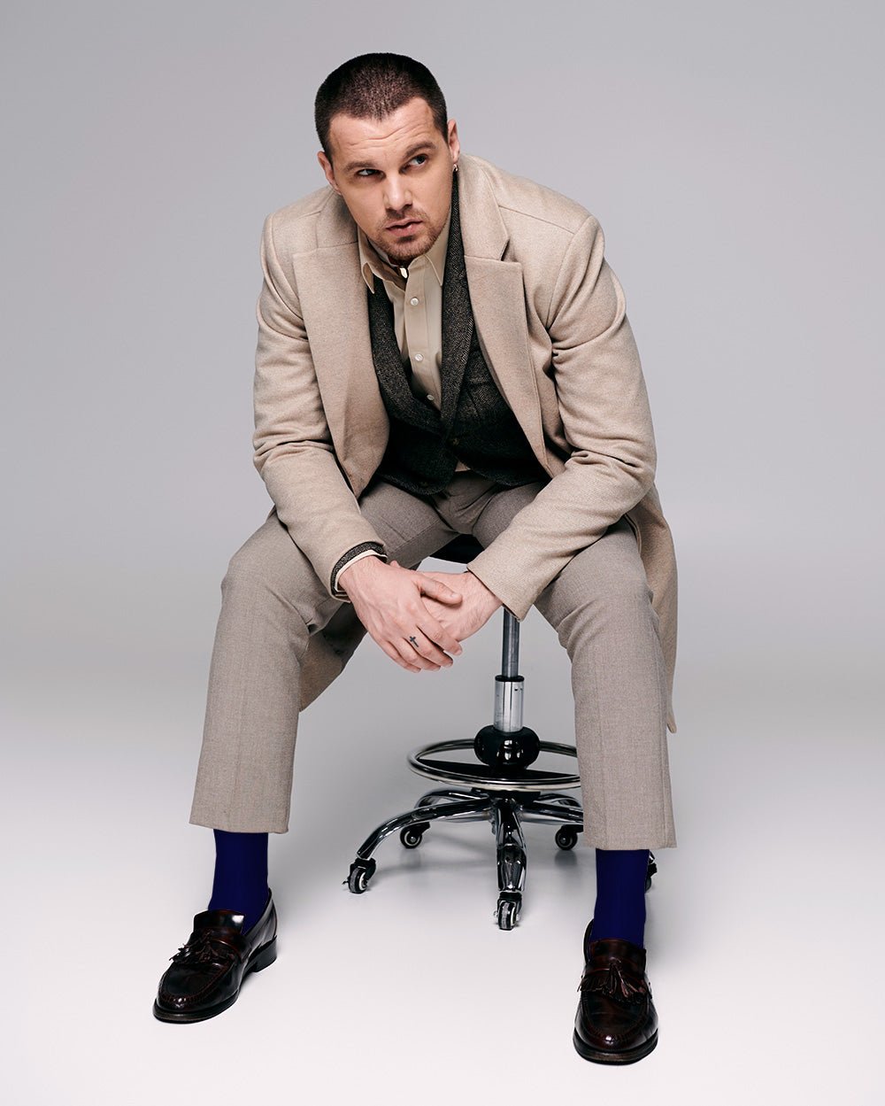 Vittorio Farina Men's Ribbed Shear Nylon Over The Calf Dress Socks - Suits You Sir - Royal Blue - 12