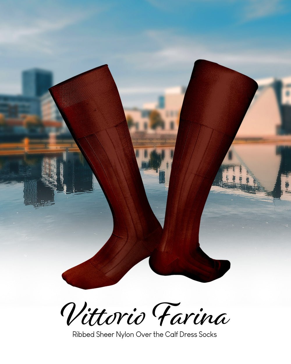 Vittorio Farina Men's Ribbed Shear Nylon Over The Calf Dress Socks - Suits You Sir - Royal Blue - 12