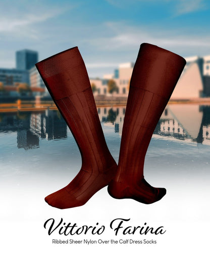 Vittorio Farina Men's Ribbed Shear Nylon Over The Calf Dress Socks - Suits You Sir - Royal Blue - 12